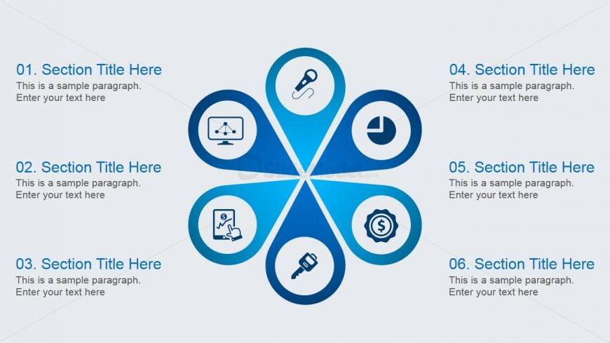 Flower Diagram Design with 6 Elements for PowerPoint