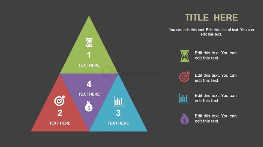 4 Elements Segmented Pyramid Diagram for PowerPoint