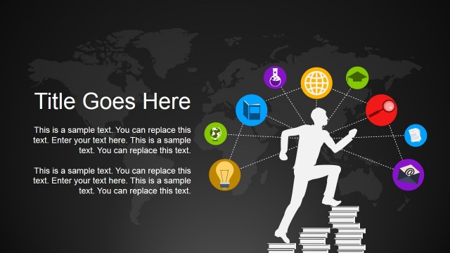 Silhouette Climbing Stacks of Books PowerPoint Slide