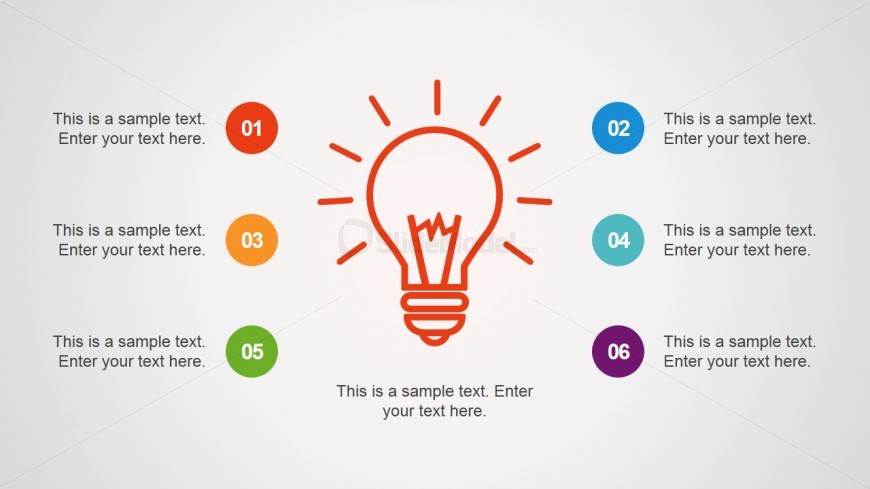 Light Bulb Shape with 6 Text Boxes