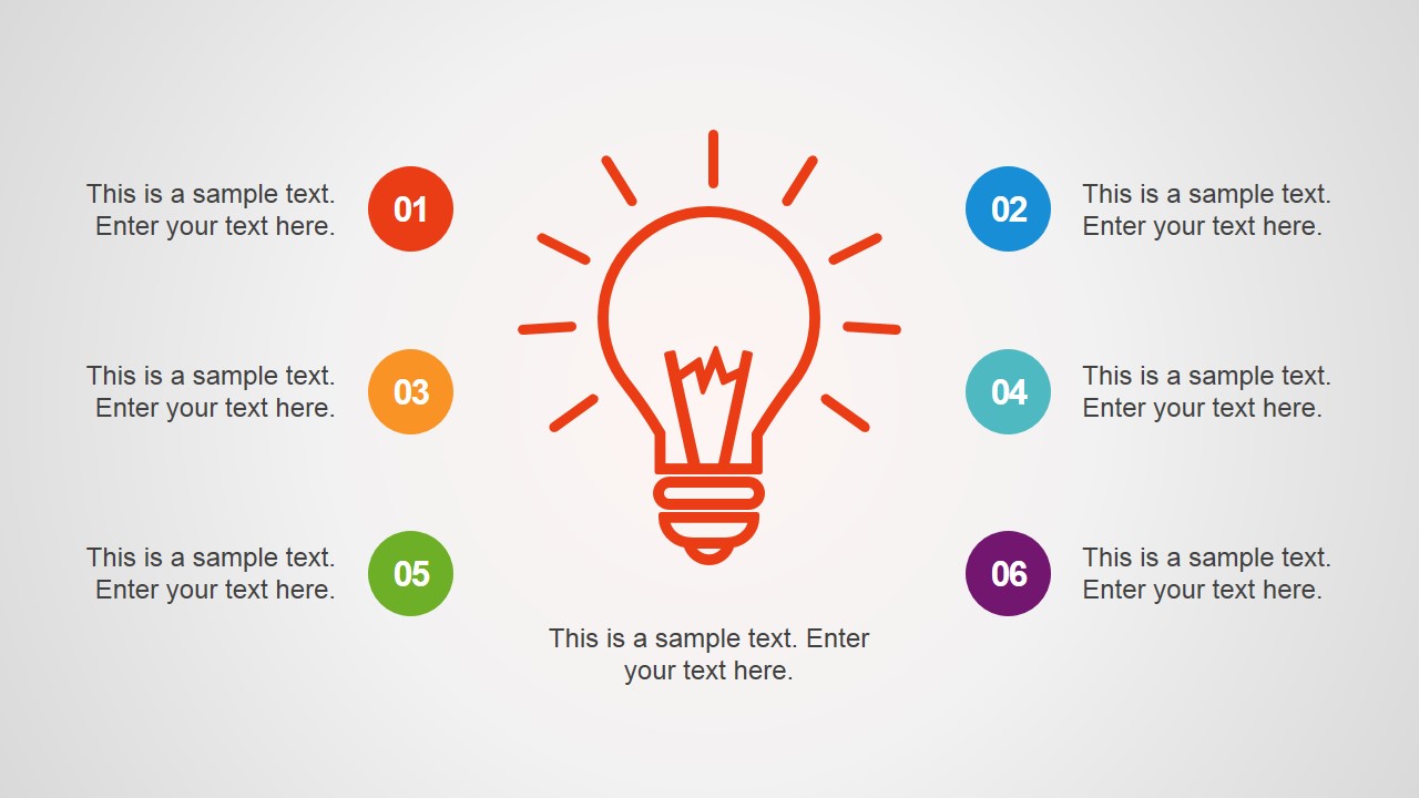 Light Bulb Shape With 6 Text Boxes Slidemodel