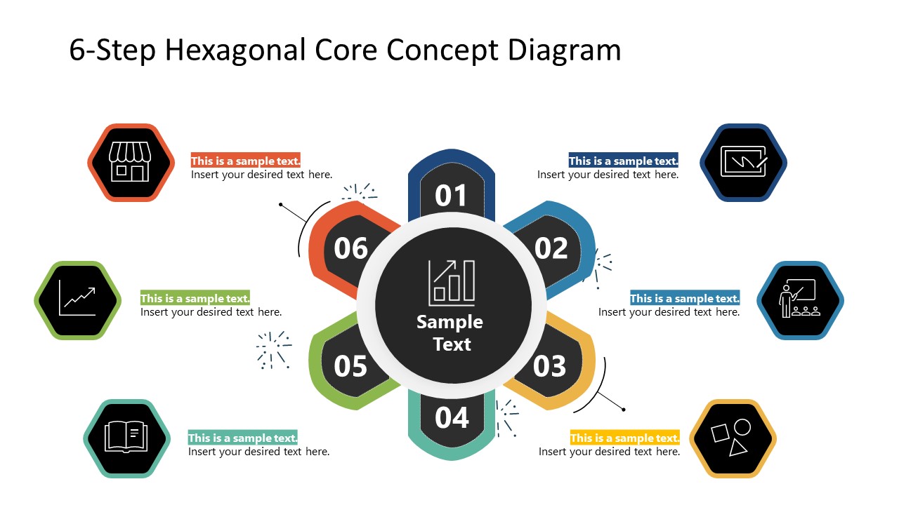 PowerPoint Slide Template for 6 Steps Hexagons