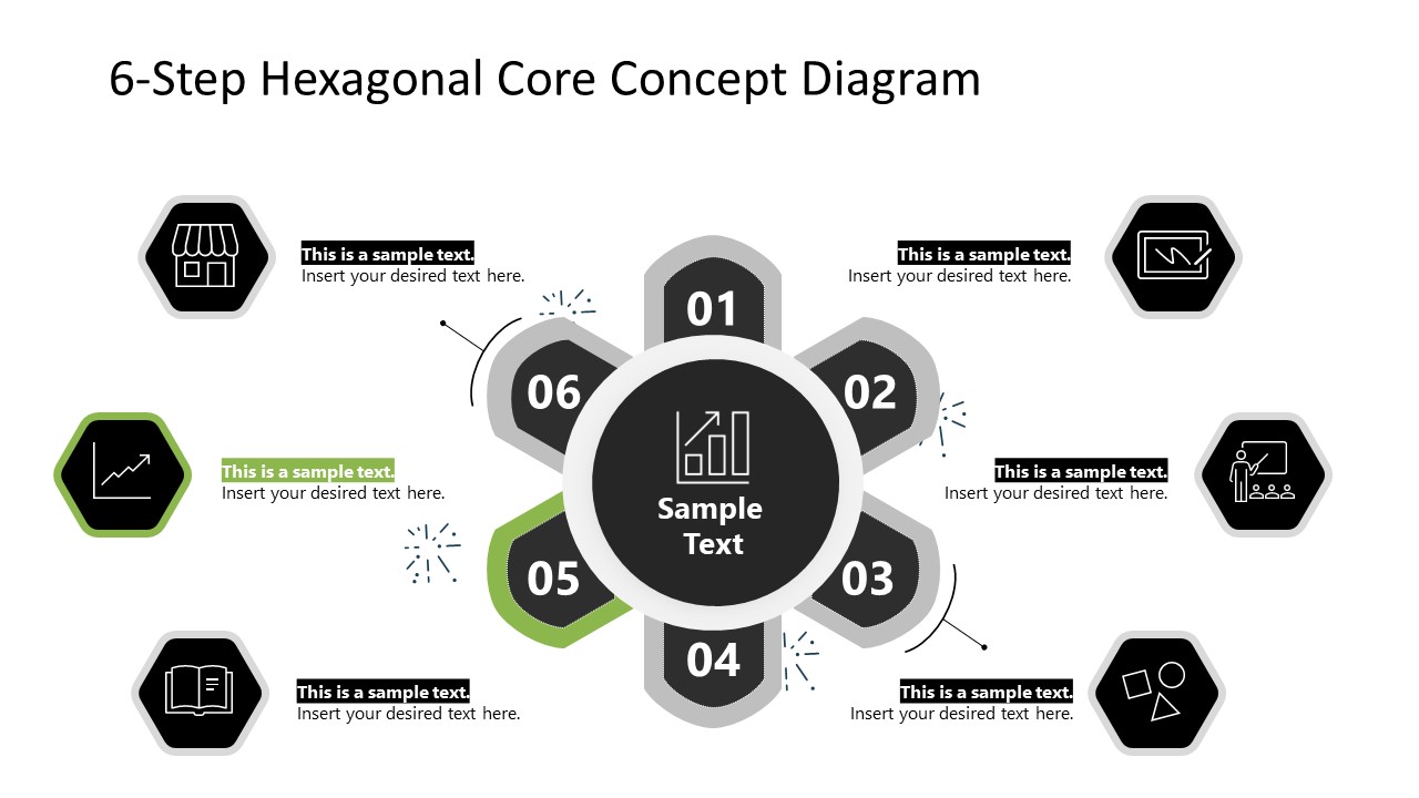 PowerPoint 6 Steps Hexagons Template 