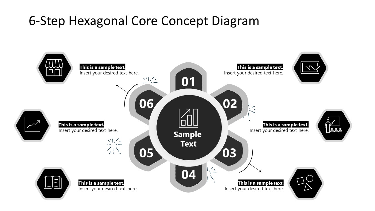 PowerPoint Slide Template for 6 Steps Hexagonal Diagram