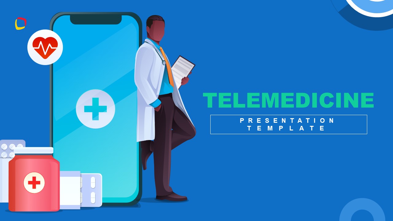 Cover Slide for Telemedicine PPT Template with Human Illustrations