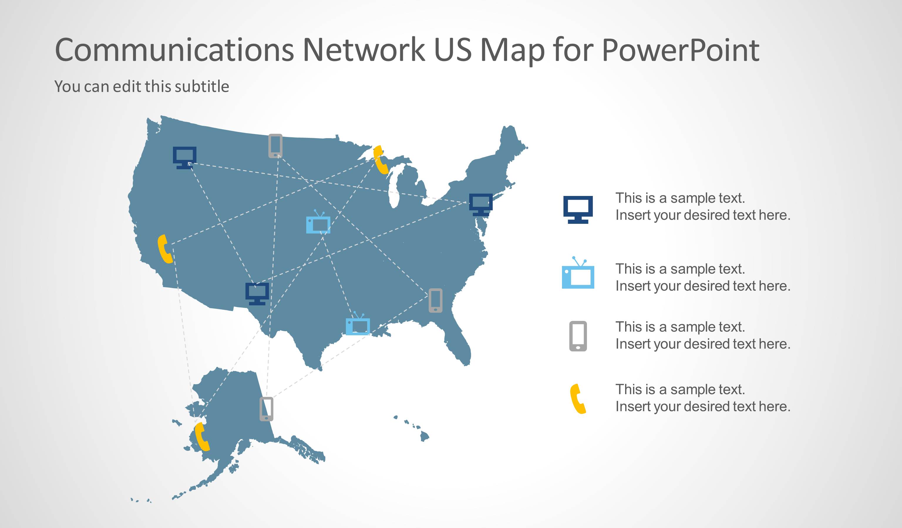 Communications Network Template with US Map for PowerPoint - SlideModel