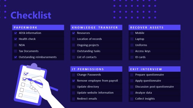 Employee Offboarding Checklist – Dark Background Editable Slide