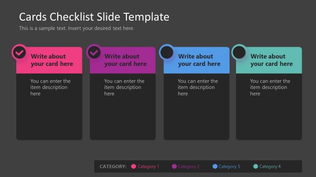 Simple Cards Checklist Template Slide – Dark Background