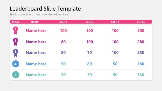 Five Positions Leaderboard Slide Template for PowerPoint