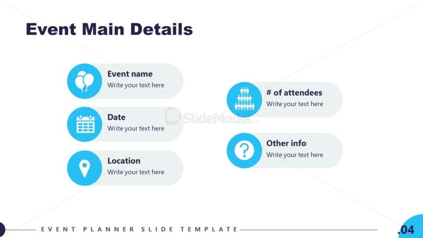 Event Planning PPT Slide with Unique Icons