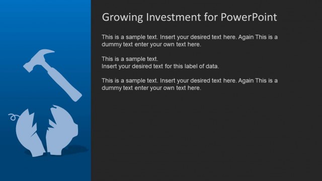 Black Background Slide Design of Broken Piggy Bank with Hammer