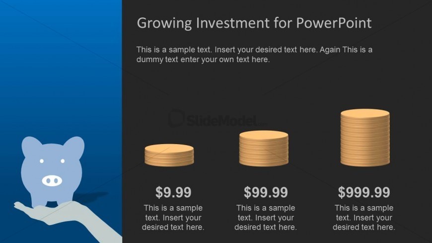 PowerPoint Coins Bar Chart with Dark Background