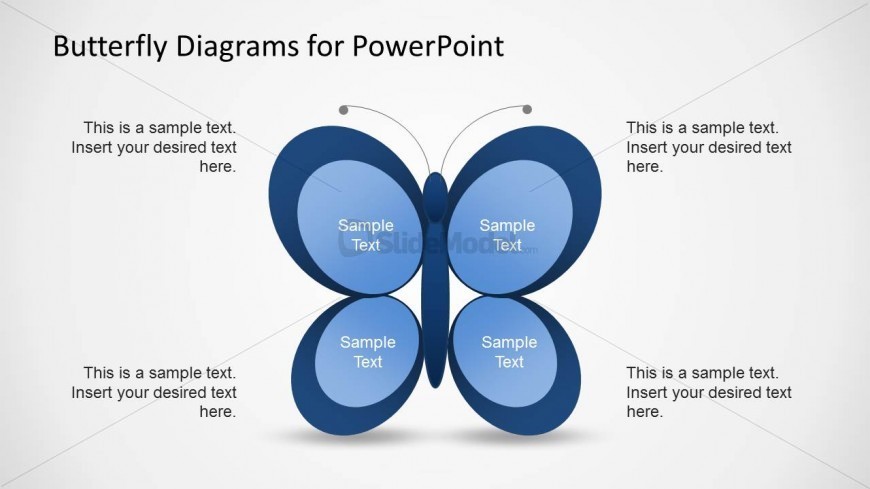 Design of a butterfly created in PowerPoint and useful to create Butterfly Diagrams for presentations.