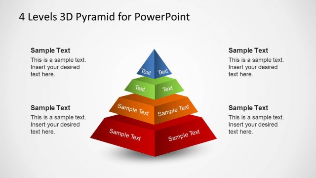 Four Labeled Segments 3D Pyramid for PowerPoint