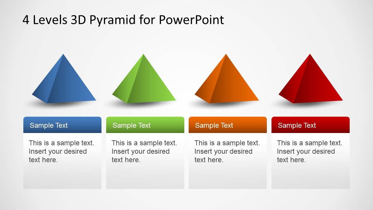4 PowerPoint Pyramid Shapes in a row 