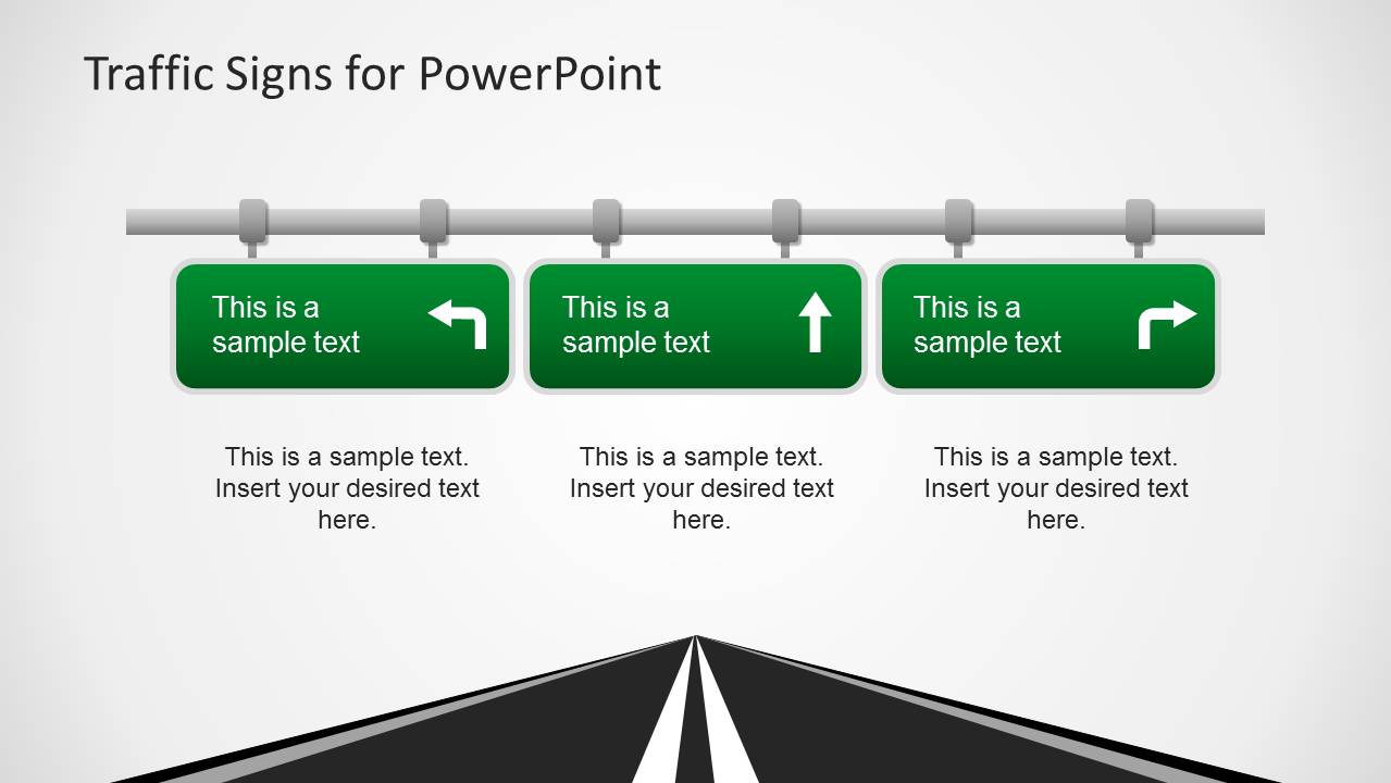 Three Road Signs Powerpoint Template Slidemodel