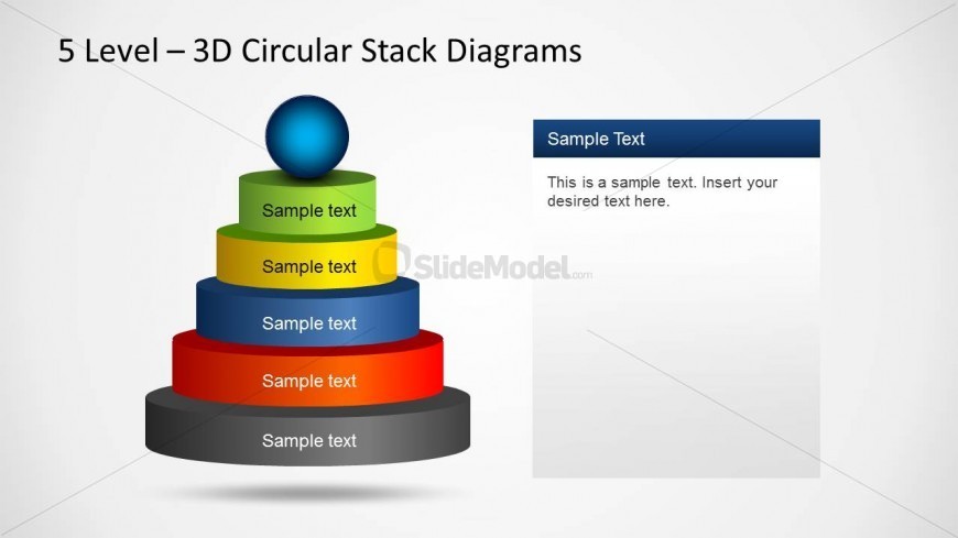 5 Levels 3D Pyramid Slide Template for PowerPoint with Sphere on Top