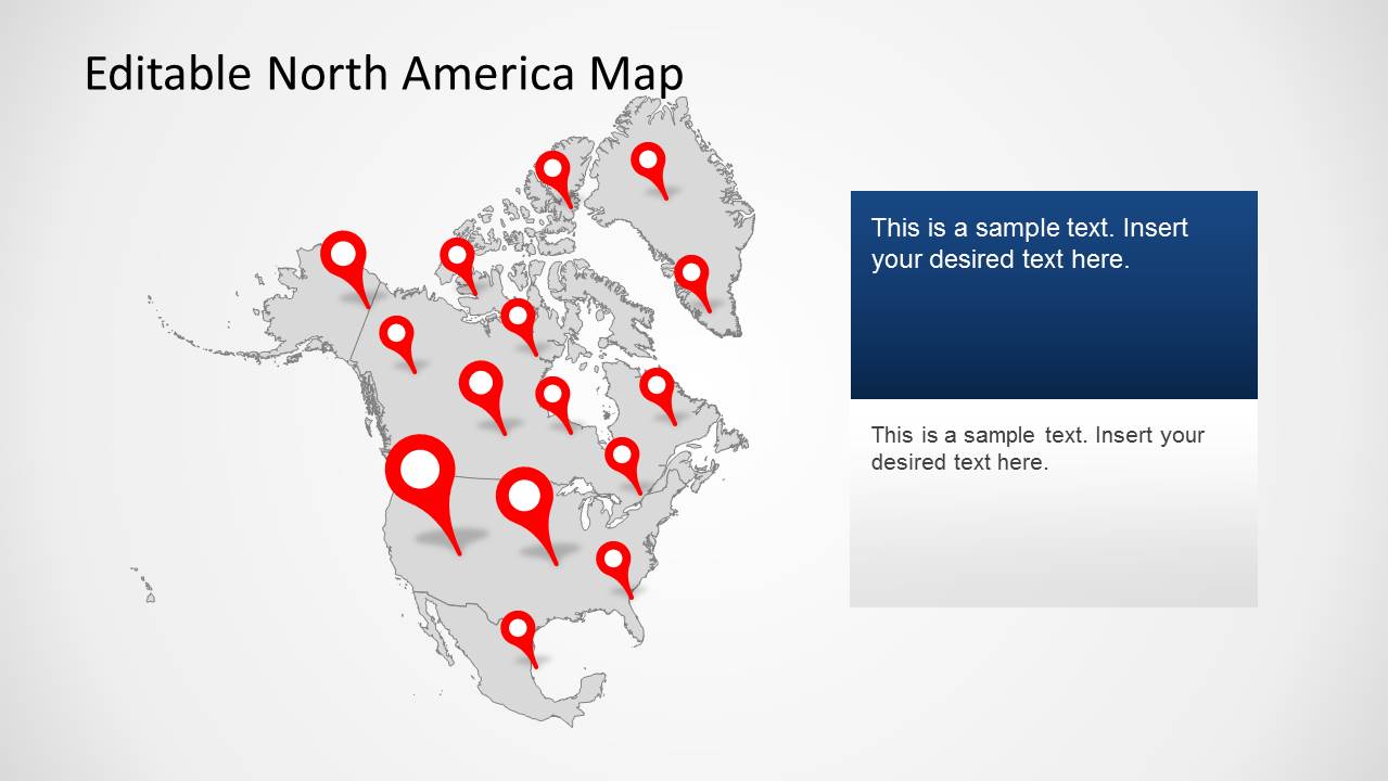 Map Template of North America for PowerPoint with Pin Points