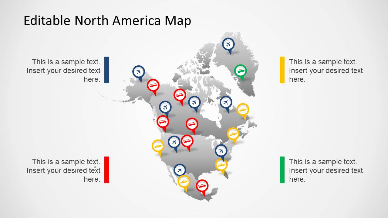 North America Map Template for PowerPoint with Map Marker Icons