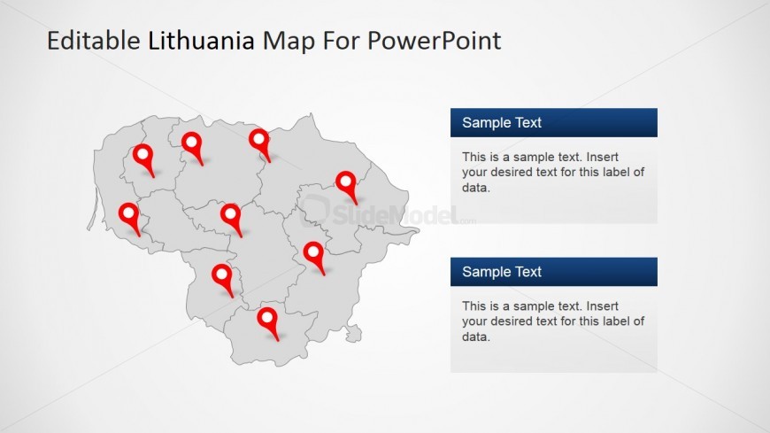 PowerPoint Map of Lithuania with GPS Locator Icons