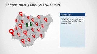 Editable Nigeria PowerPoint Map grey background and GPS Markers
