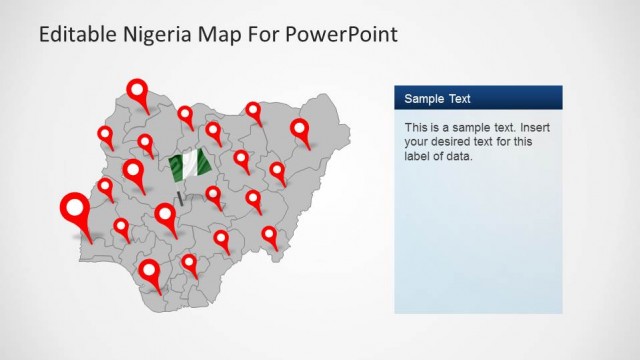 Editable Nigeria PowerPoint Map grey background and GPS Markers