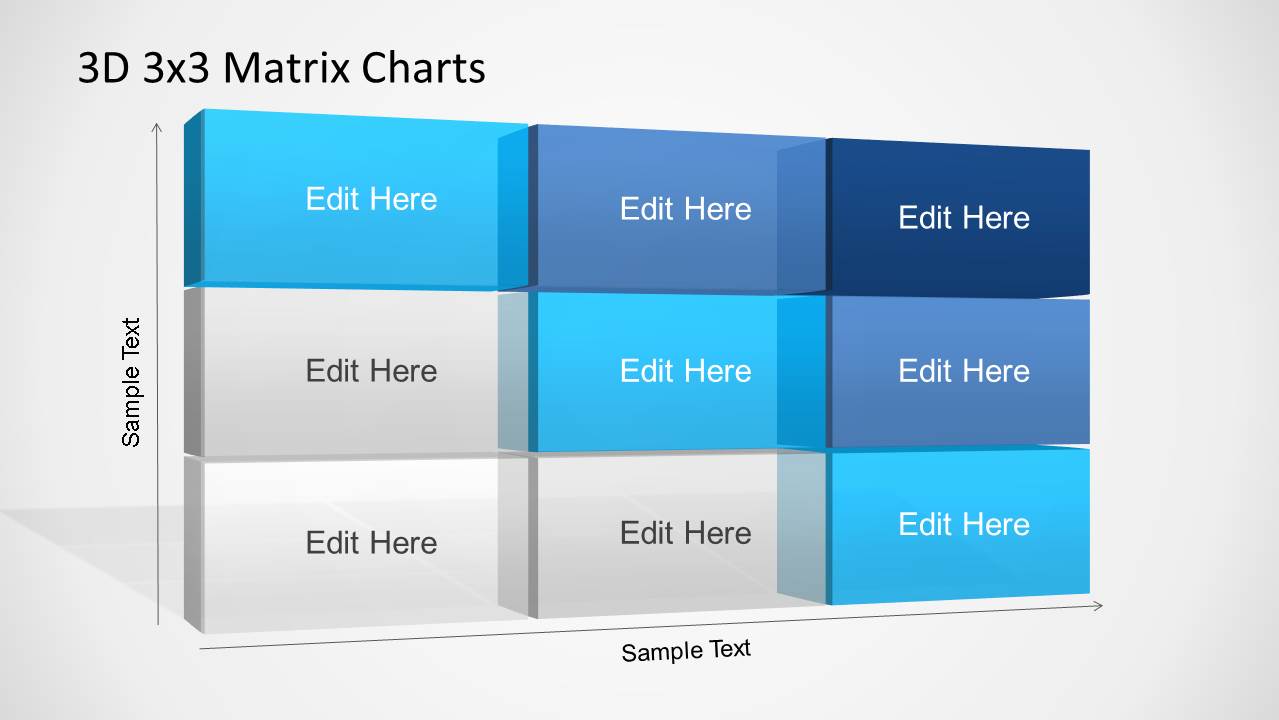 3D 9 Cell Matrix with Transparent Effect for PowerPoint