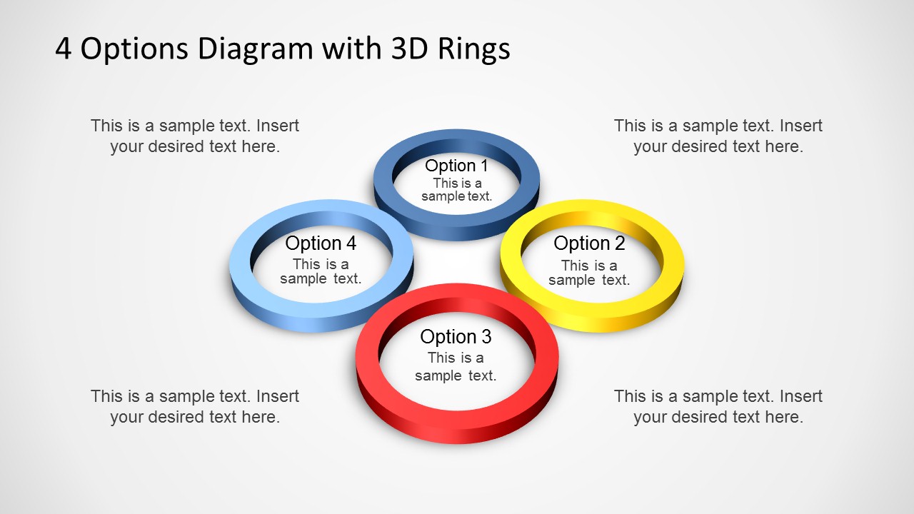 4 Options Diagram Template For Powerpoint With 3d Rings Slidemodel