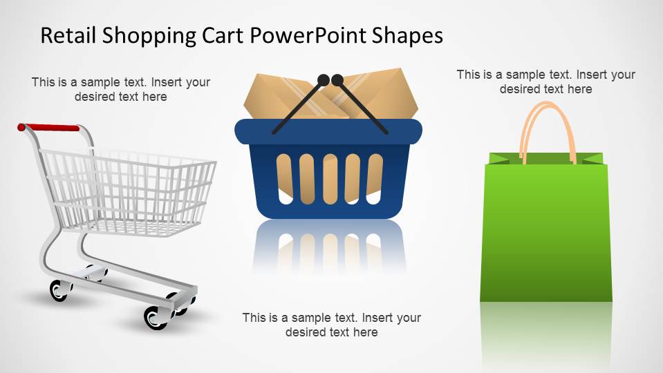 Retail Shopping Cart PowerPoint Shapes with Shopping bag - SlideModel