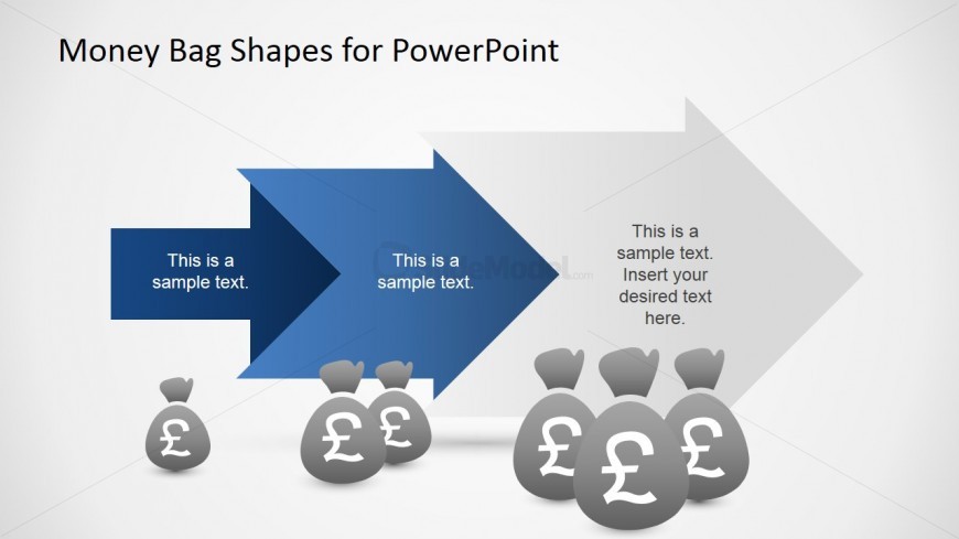 3 Steps Arrow Metaphor of Growth with British Pound Money Bags Clipart