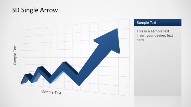 Blue 3D PowerPoint arrow showing an increasing trend over X Axis.
