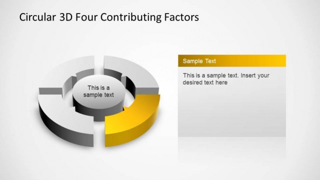 Circular 3D Four Contributing Factors PowerPoint Diagram Quadrant Yellow