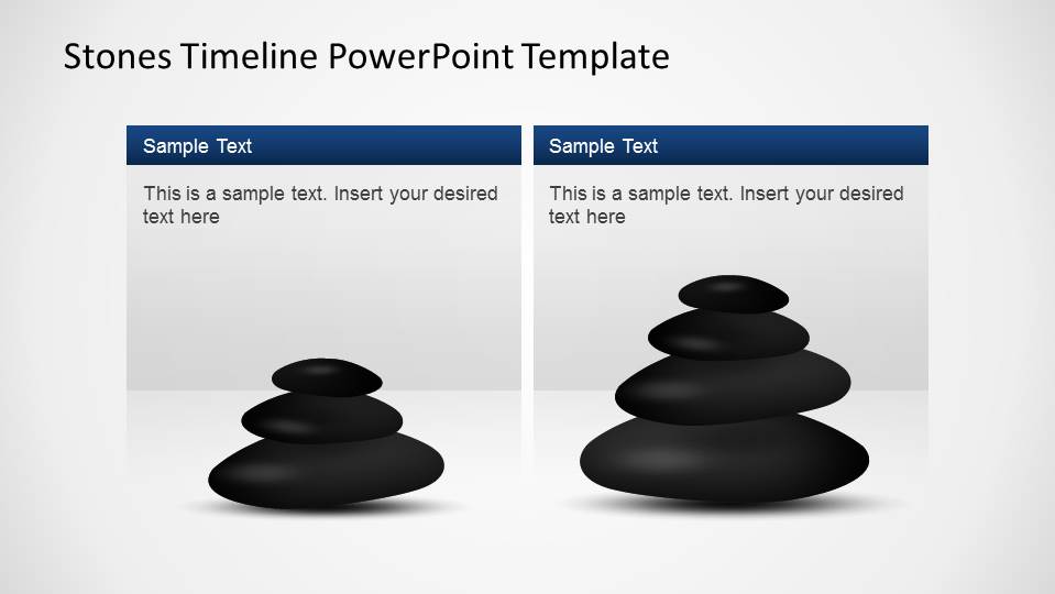 Two Textboxes with PowerPoint Stone Shapes for describing timeline milestones.