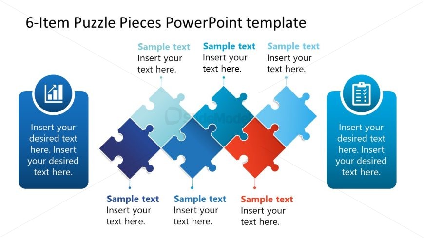 White Background Slide for 6-item Puzzle Pieces PPT Template