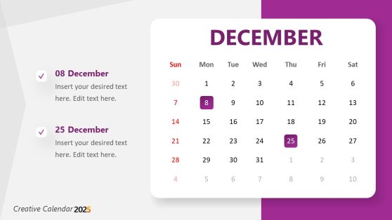 December 2025 Calendar Slide Template