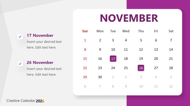 Slide for November – 2026 Calendar Template