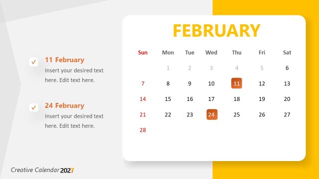 Slide for February – 2027 Calendar Presentation Template