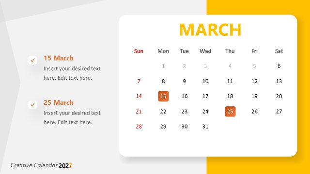 March Info Presentation Slide – Creative Calendar 2027 Template