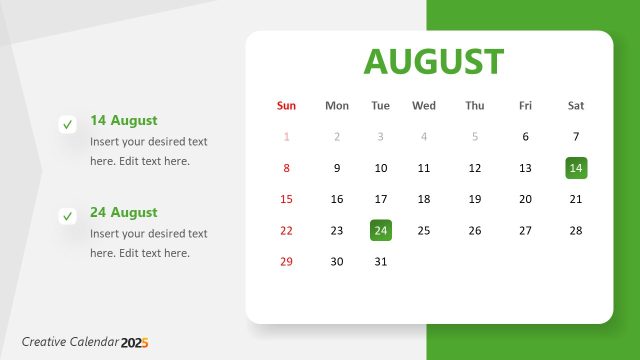 August Slide – Calendar 2027 Template Layout