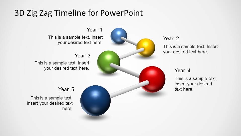 5 Steps PowerPoint timeline created with 3D balls and sticks.