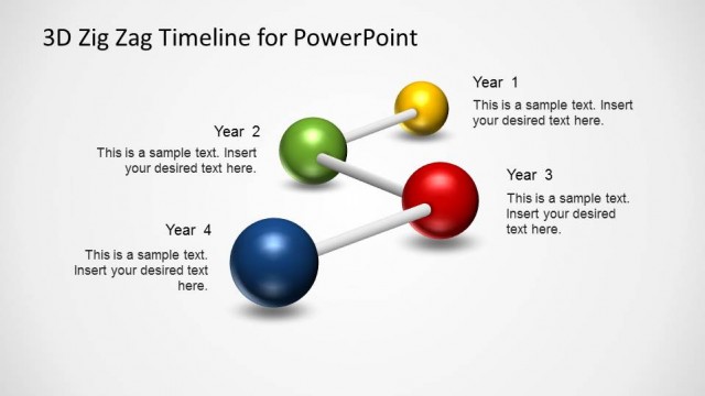 Four Milestones 3D Zig Zag PowerPoint Timeline
