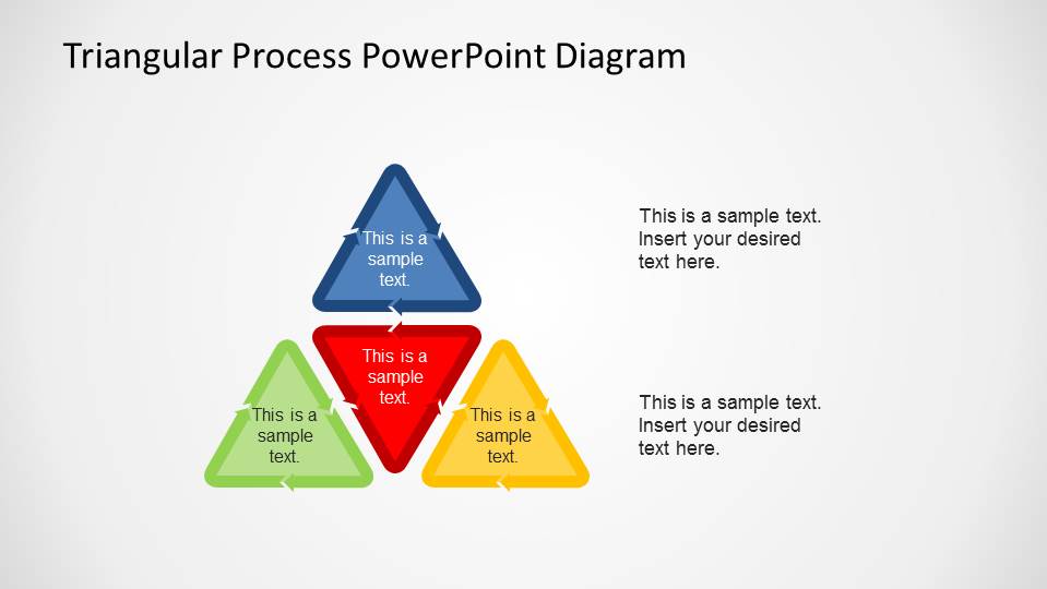 Four Triangular Process PowerPoint Shapes composing a High Level Triangle.