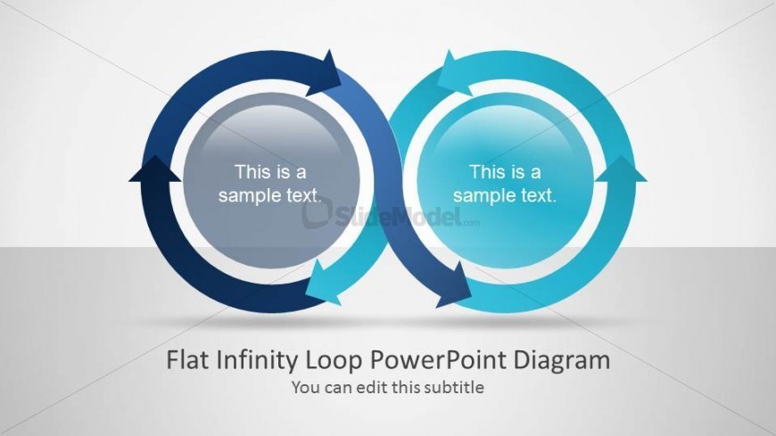 2 Circles connected by arrows flow resembling an infinite loop symbol.