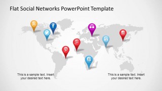 Social Media GPS Icons deployed around a Grey World Map