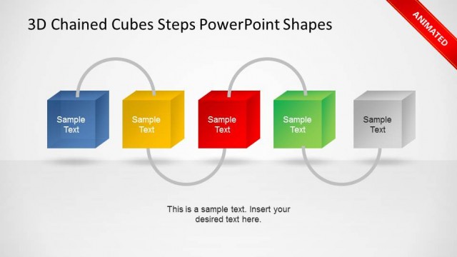 3D Chained Cubes Steps PowerPoint Shapes