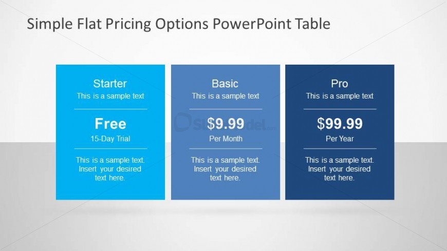 Pricing Options PowerPoint Boxes with different value propositions.