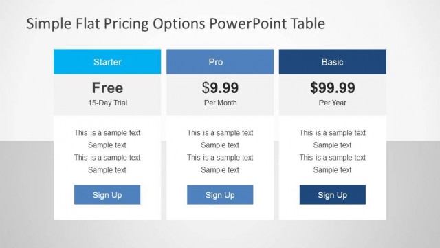 Flat Web Pricing Options PowerPoint Table