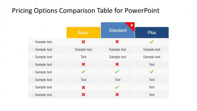 Three Pricing Plans Comparison PowerPoint Table