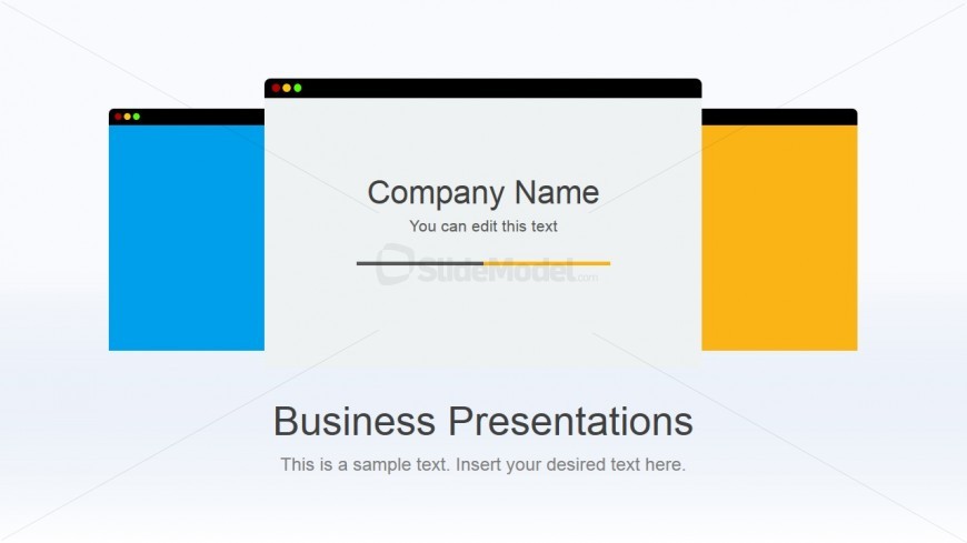 Flat Business Cover Slide Design for PowerPoint with 3 Browser Shapes in the Slide