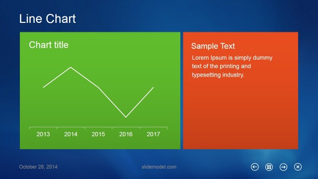 Line Chart PowerPoint Template Slide with Metro UI